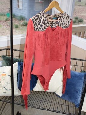 Western Leopard Fringe Faux Suede Bodysuit